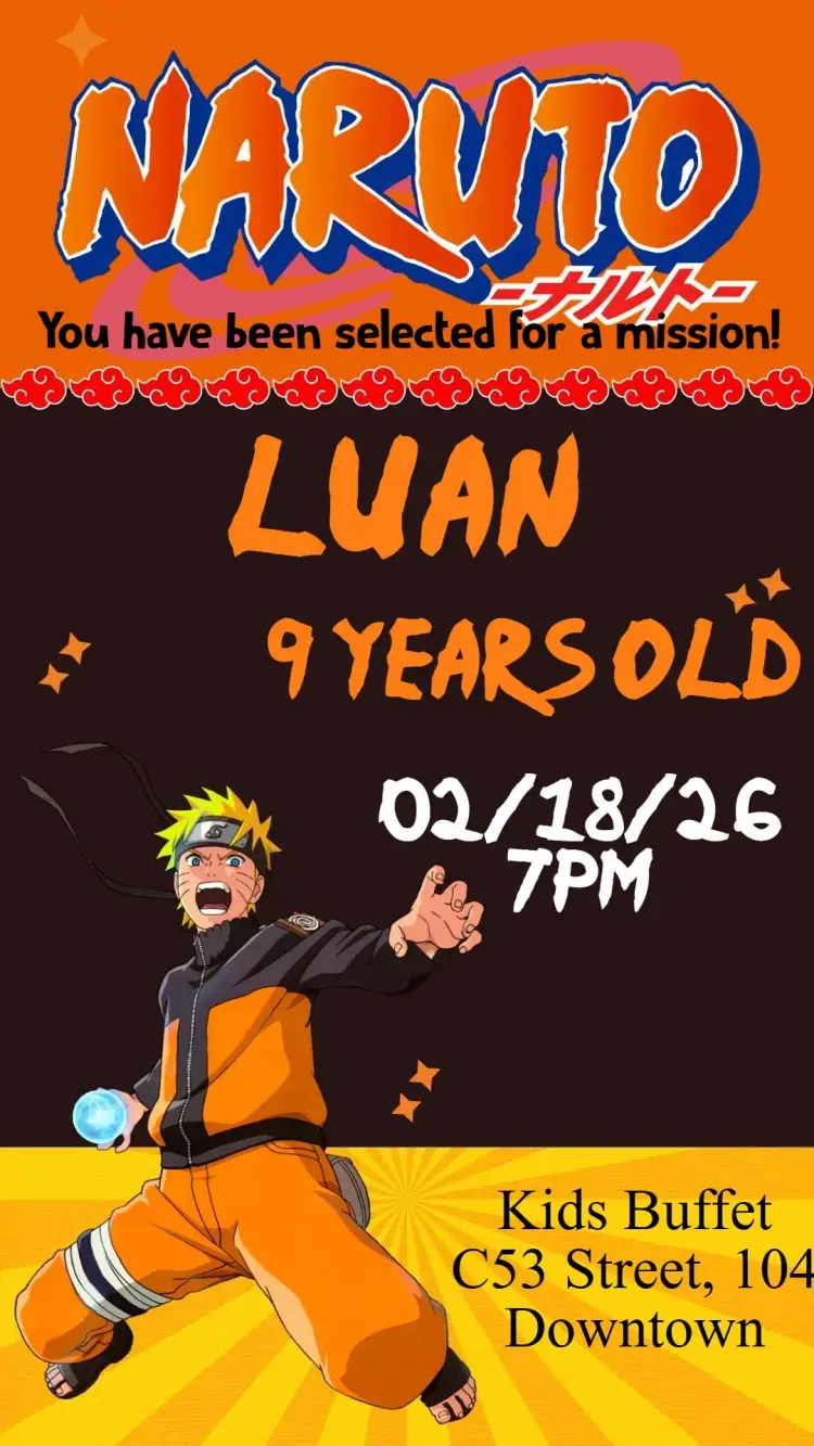 Invite Naruto editable and customizable