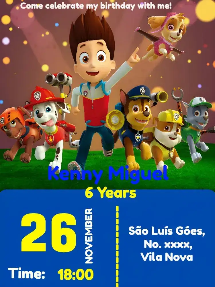 Invitation Blue Paw Patrol – Kids' Birthday Party theme colorful, fun, themed, childish, modern