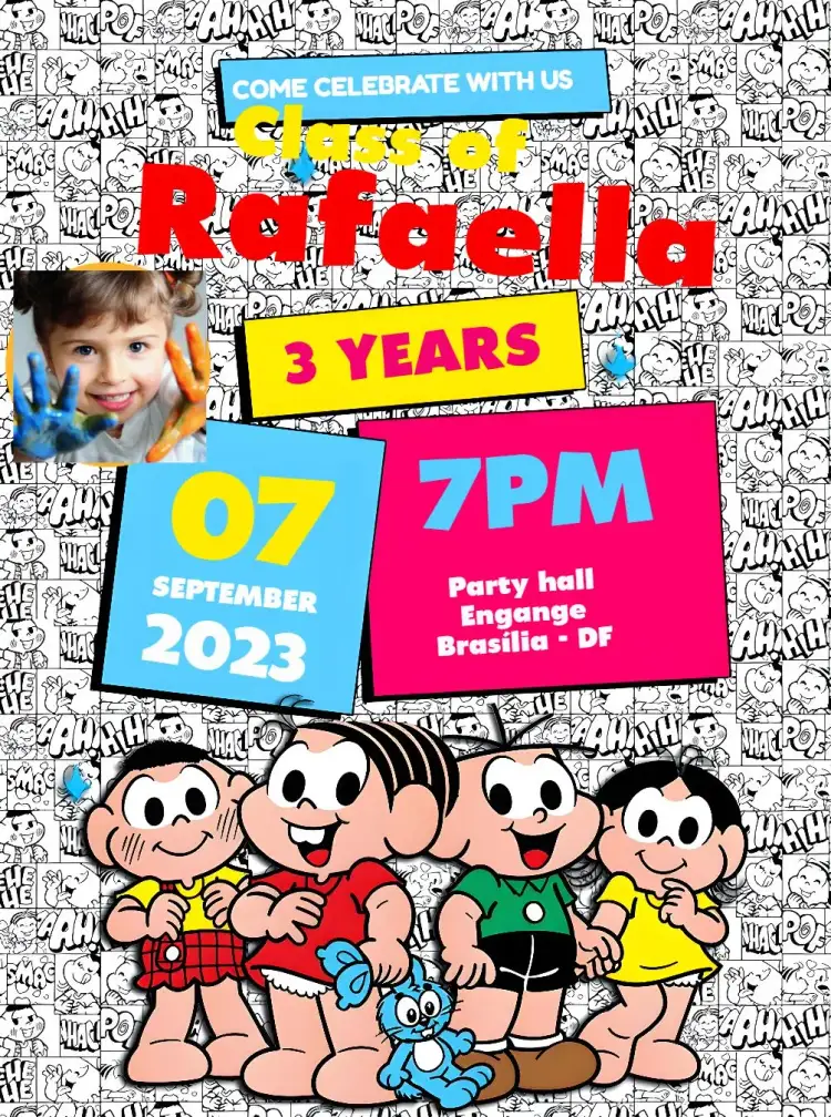 Invitation Turma Da Mônica With Cartoon Photo – Kids' Birthday Party theme colorful, fun, childish, cartoonish, themed