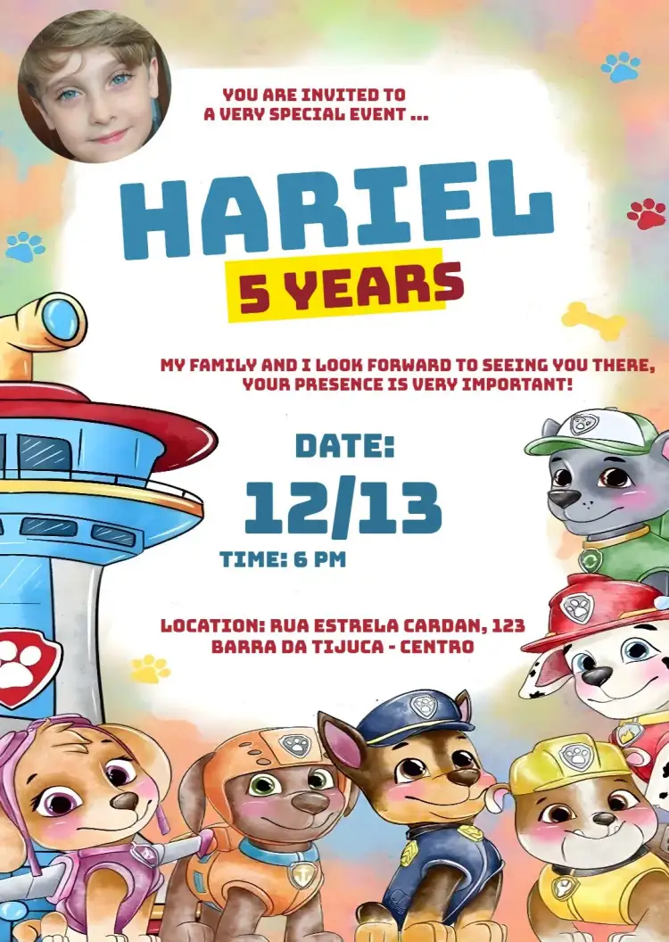 Invitation Yellow Paw Patrol – Kids' Birthday Party theme colorful, fun, themed, lively, childlike
