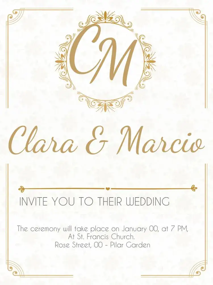 Invitation Classic Wedding With Adult Initials – Wedding theme elegant, golden, white, modern, delicate, arabesque