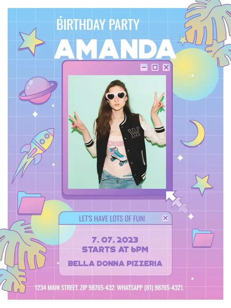 For Neon Girl With Fun Photo invitation