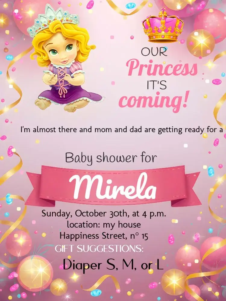 Rapunzel Princess Diaper Shower Royalty invitation