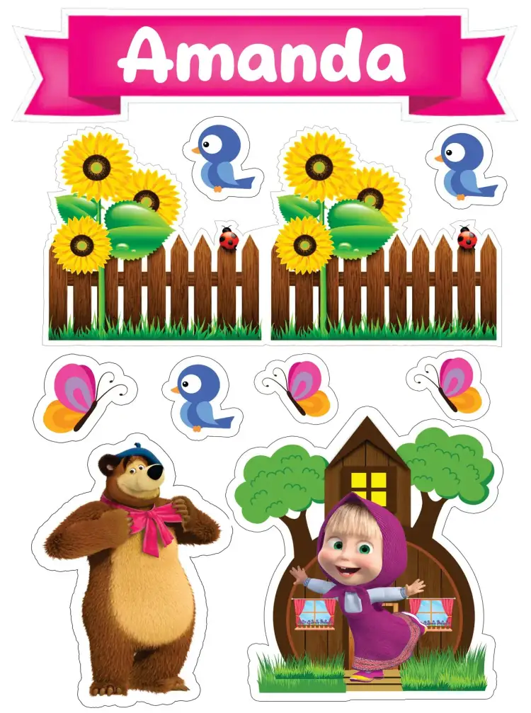 Invitation Masha and the Bear – Cake topper theme colorful, fun, childish, lively, themed, character illustrations