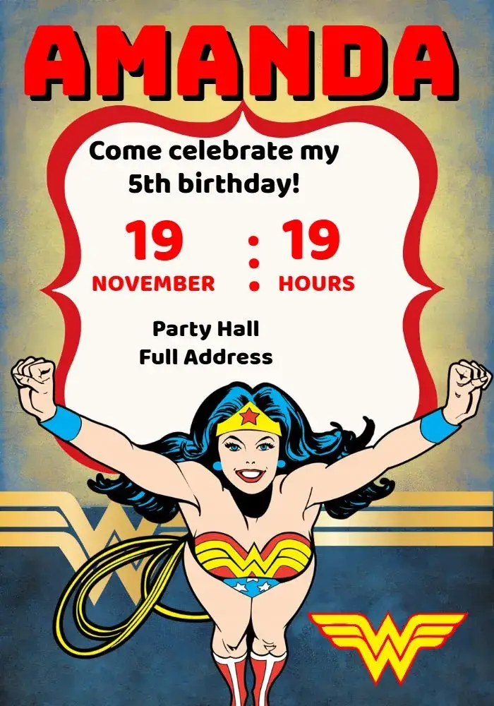 Wonder Woman Blue invitation