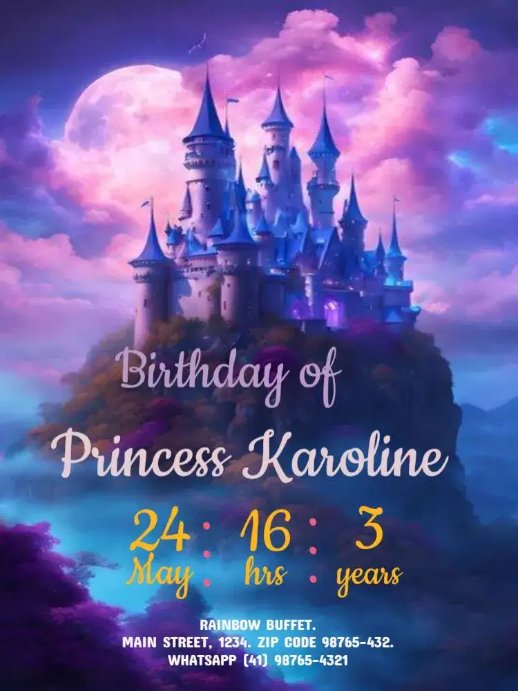 Invitation Princess Castle To Edit Celebration – Kids' Birthday Party theme pink, playful, fantasy, magical, colorful