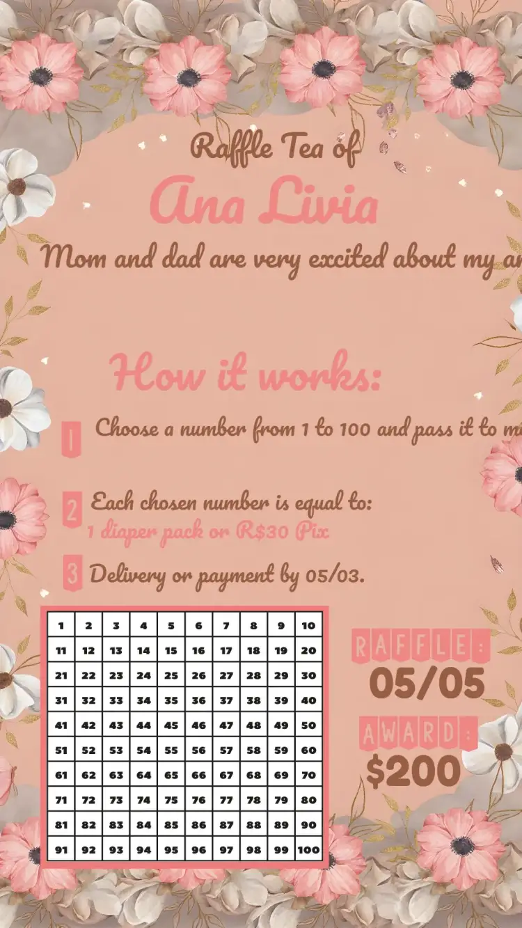 Invitation Floral Raffle Tea 100 – Raffle Tea theme floral, delicate, romantic, modern, soft, feminine