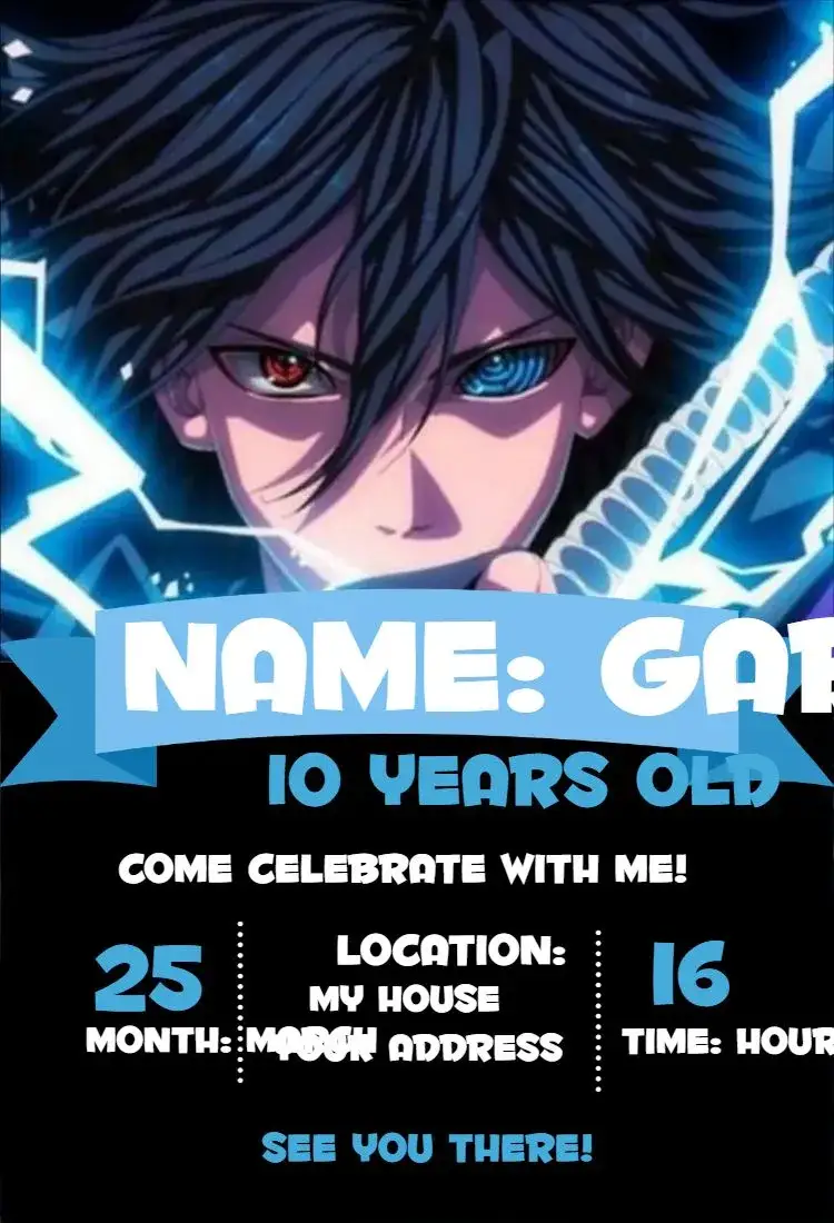Invitation Sasuke 2 – Kids' Birthday Party theme ninja, colorful, modern, fun, anime, youthful