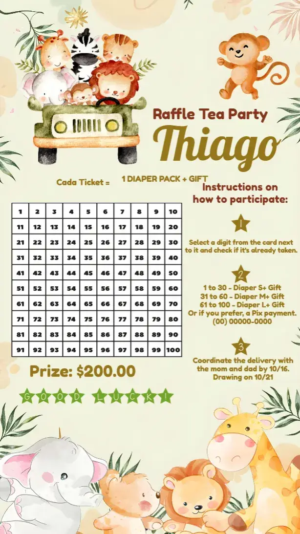 Brown Safari Raffle Tea invitation