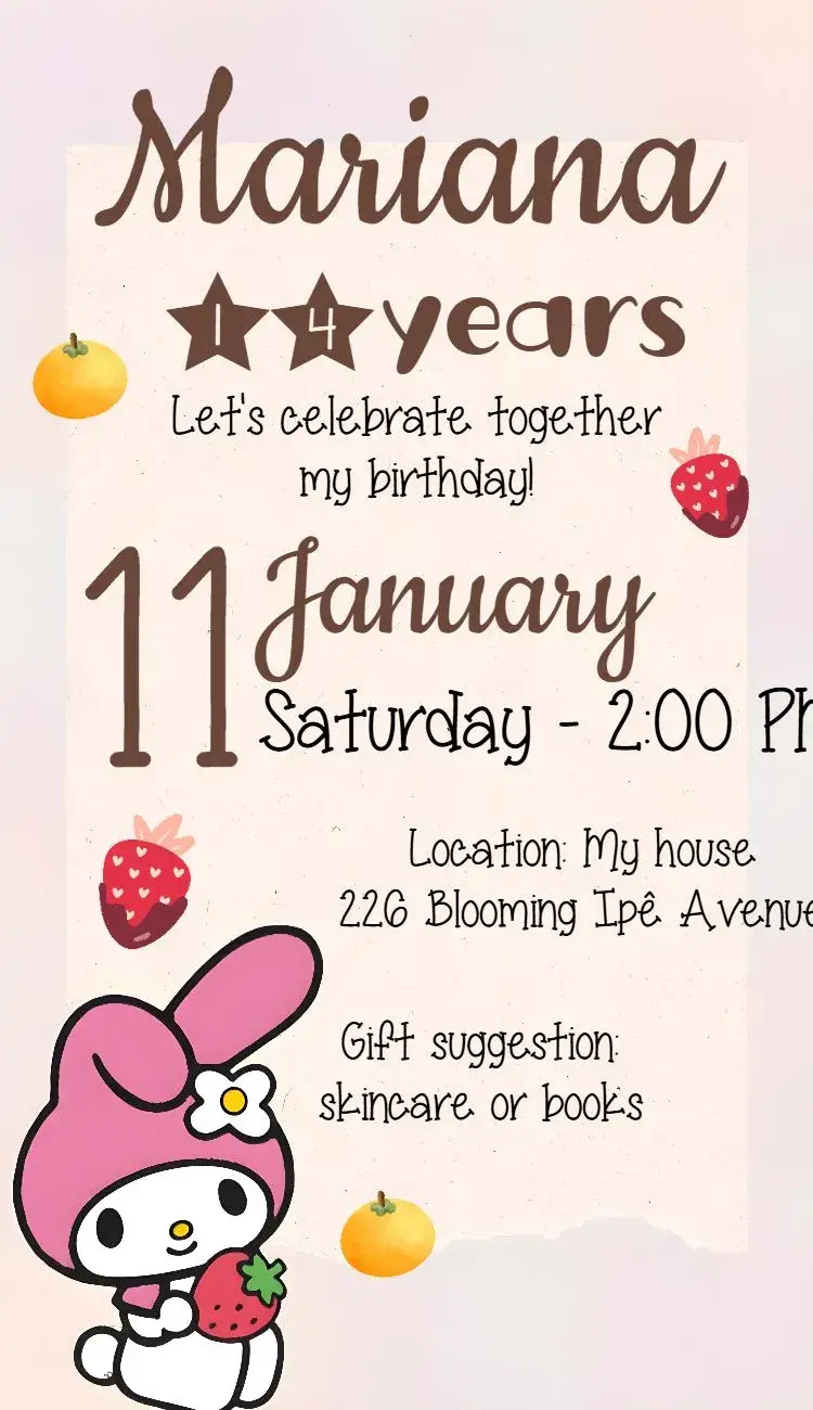 My Melody Hello Kitty Party invitation