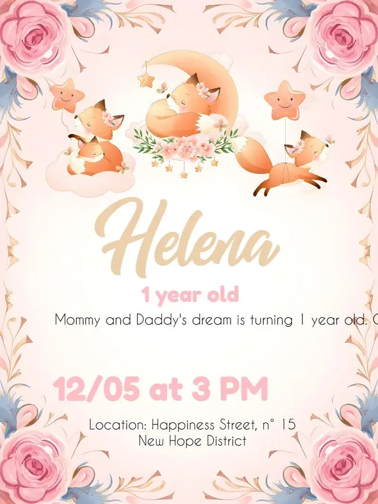 Pink Floral Fox invitation