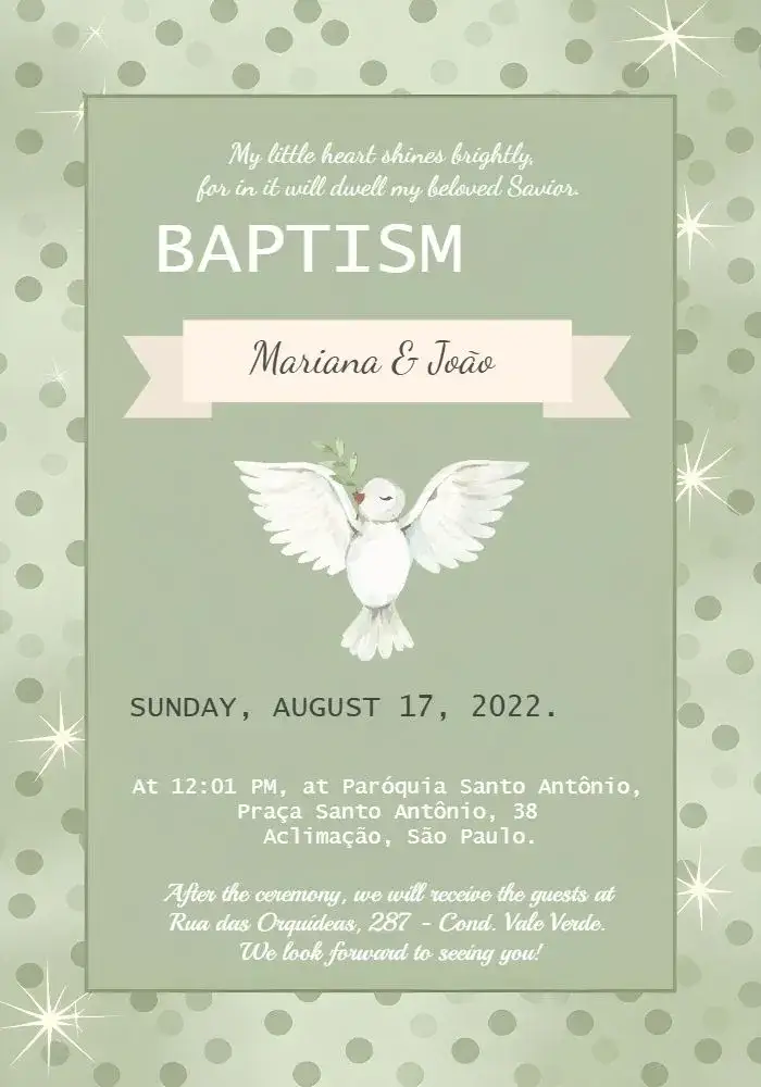 Invitation Green Baptism – Baptism theme green, minimalist, modern, delicate, cheerful