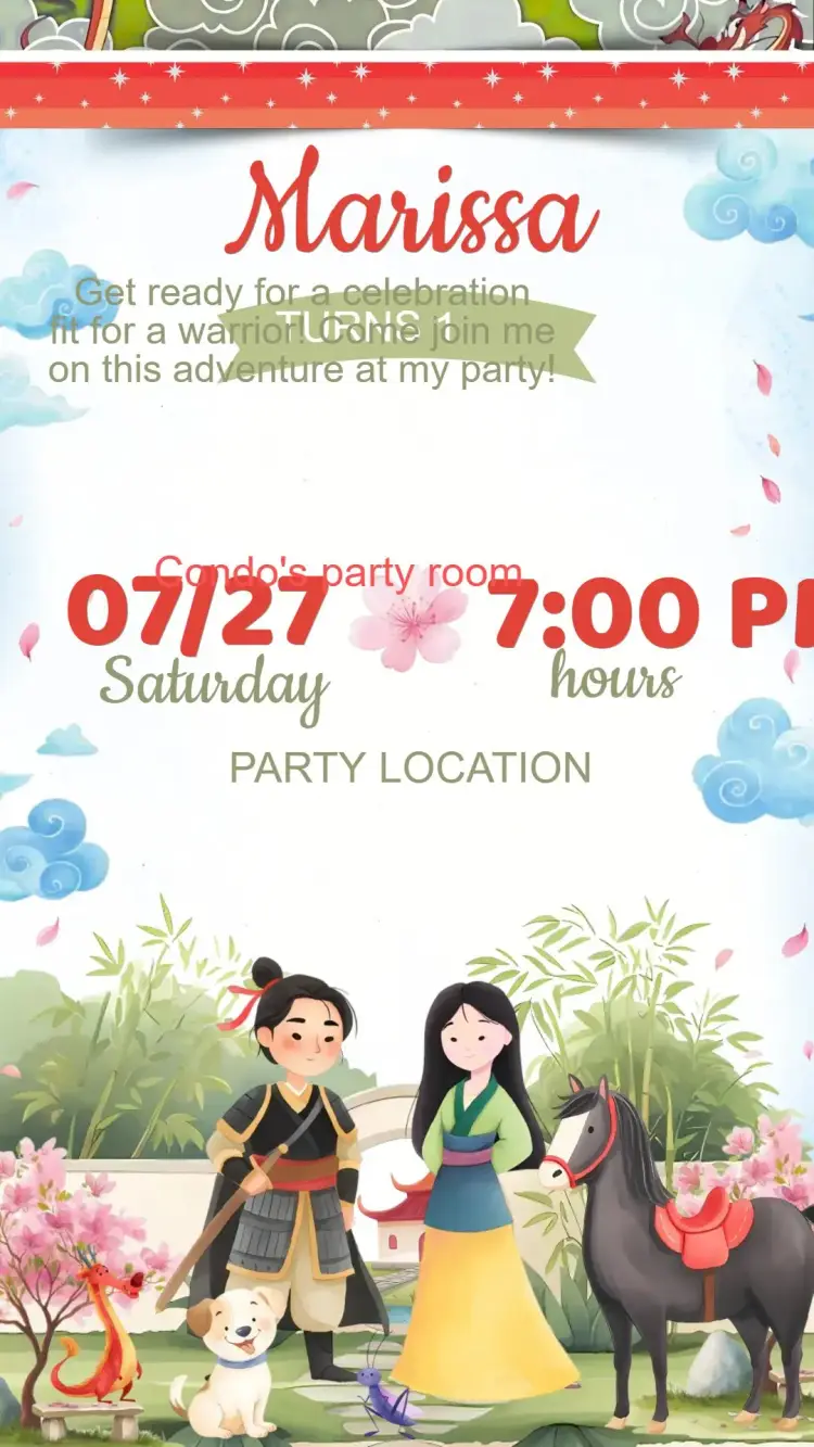 Princess Mulan Birthday Invitation