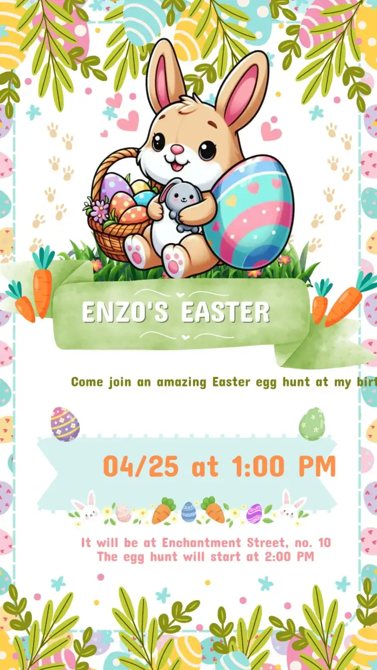 Digital Easter Bunny Kids Birthday Invitation