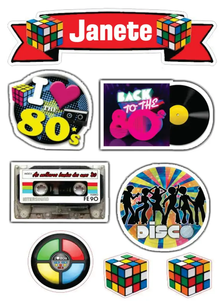 Invitation 80s – Cake topper theme vibrant, retro, colorful, fun, pop culture, nostalgic