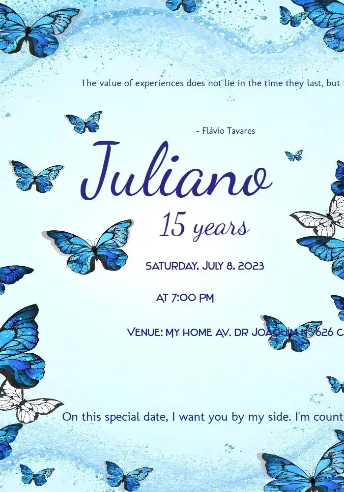 Invitation Blue 15th Birthday ā Sweet 15 theme blue, elegant, modern, party, youthful