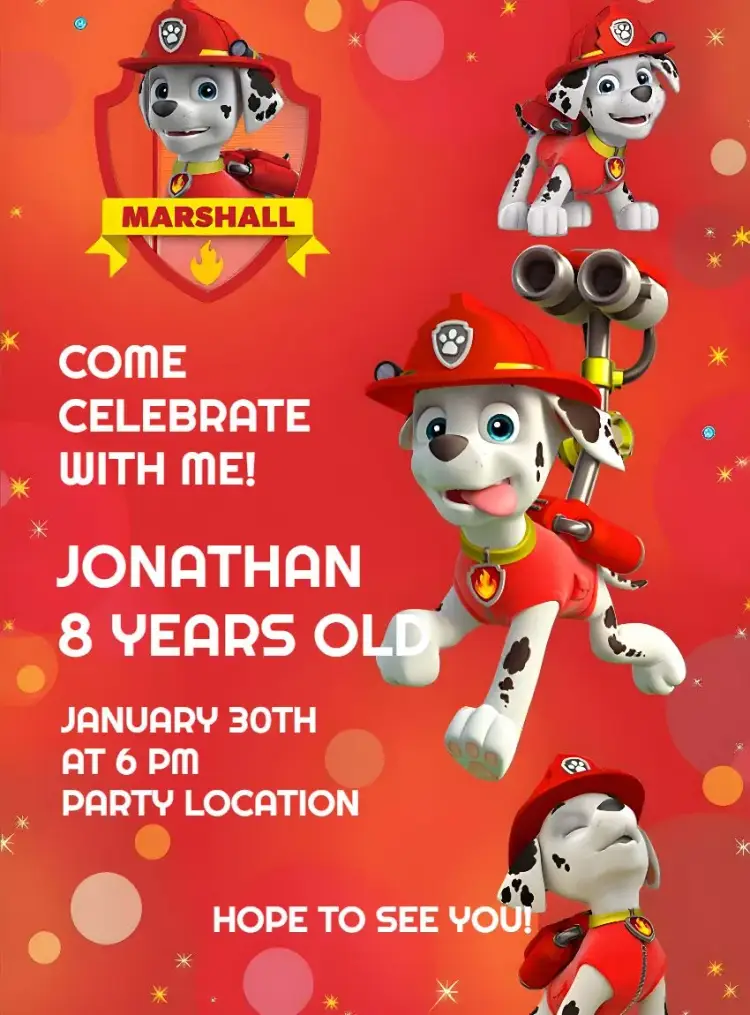 Marshall Paw Patrol Green invitation
