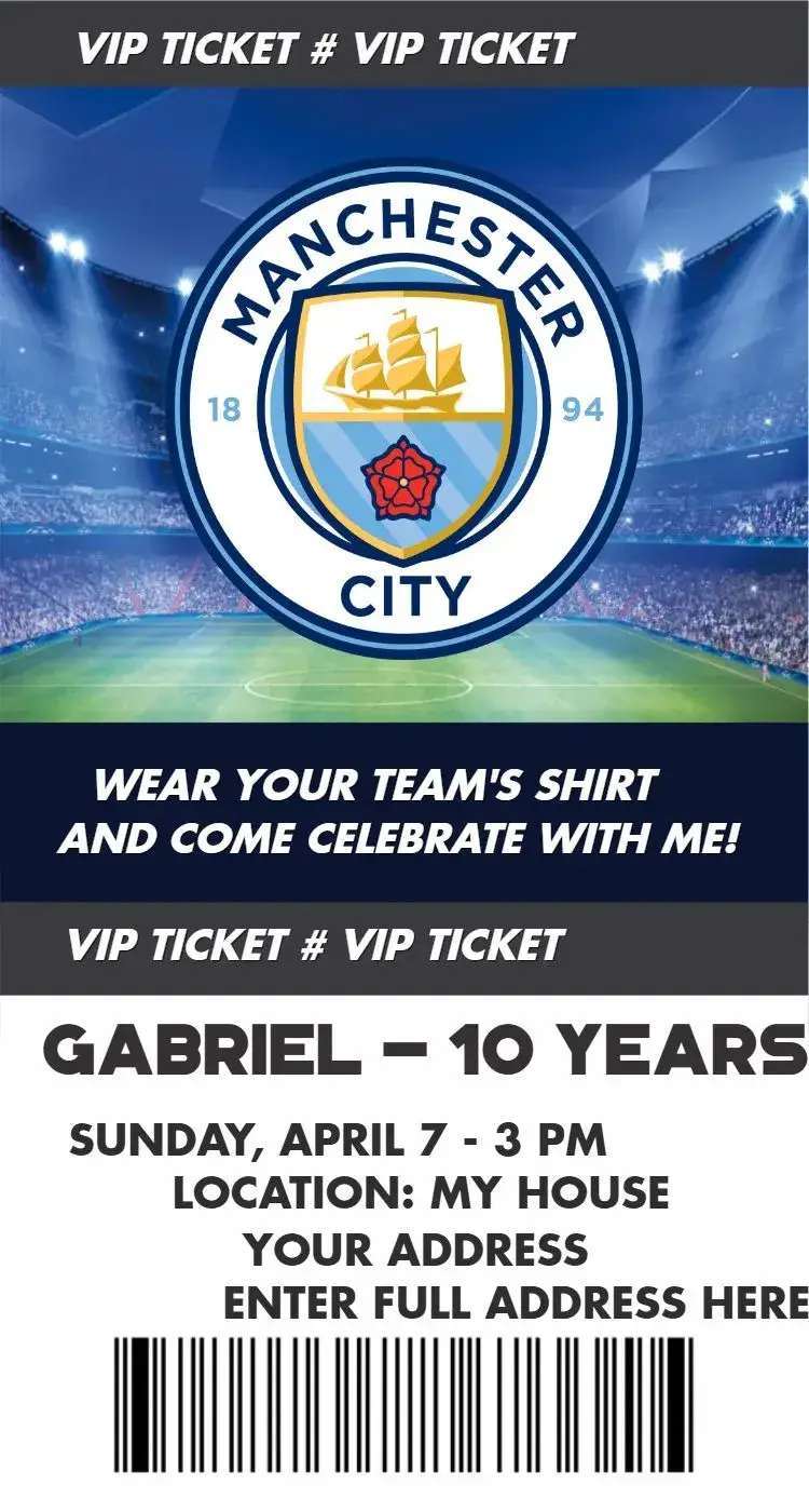Invite Manchester City ticket editable and customizable