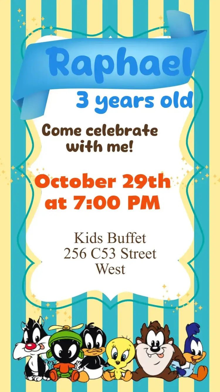 Invitation Looney Tunes – Kids' Birthday Party theme cartoon, baby, stars