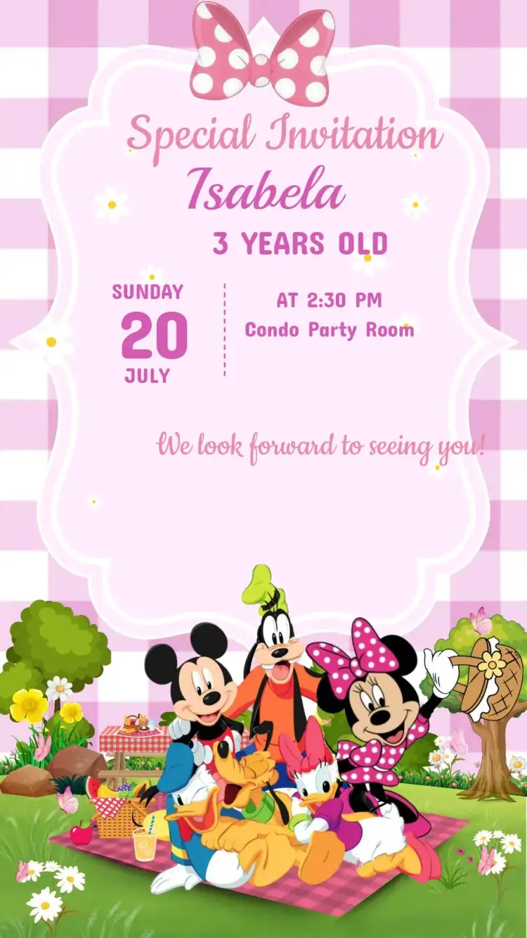 Invitation Minnie Birthday Invitation – Kids' Birthday Party theme pink, playful, fun, colorful, childlike, Disney