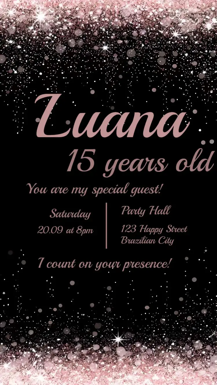 15 Years Golden Glitter invitation