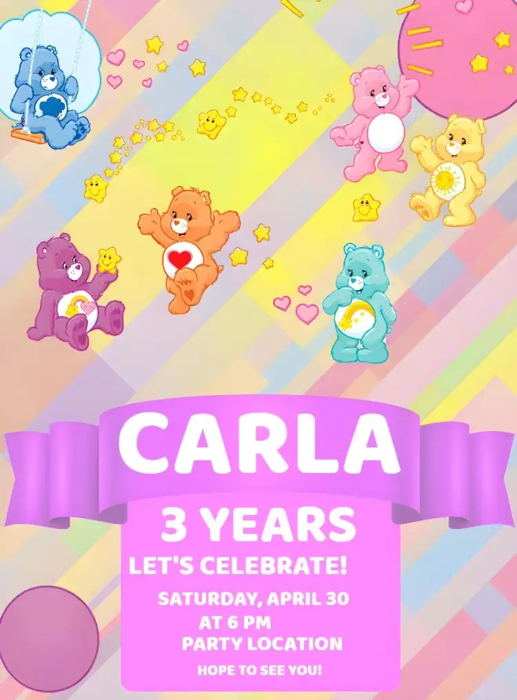 Invitation Ursinhosos Carinhosos – Kids' Birthday Party theme cute, colorful, childlike, playful, fun, cheerful