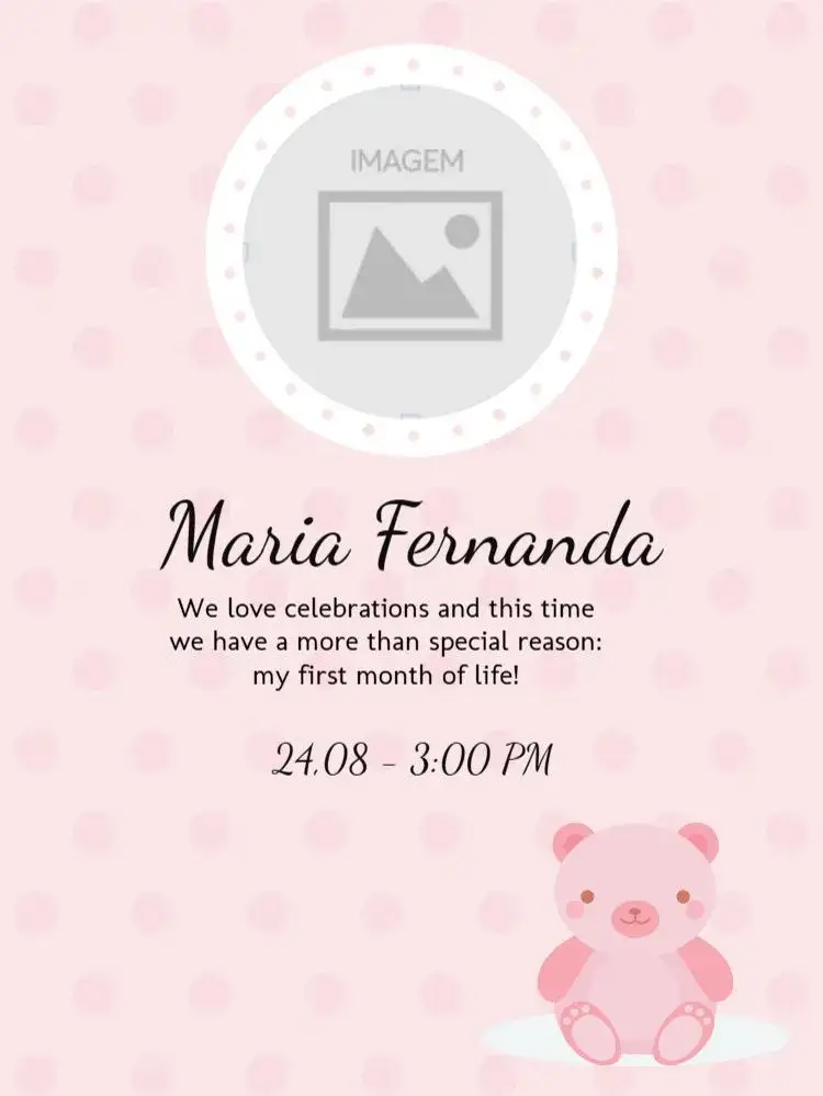 Invitation Online Baby – Diaper Shower theme pink, teddy bear, cute, playful, childlike, digital