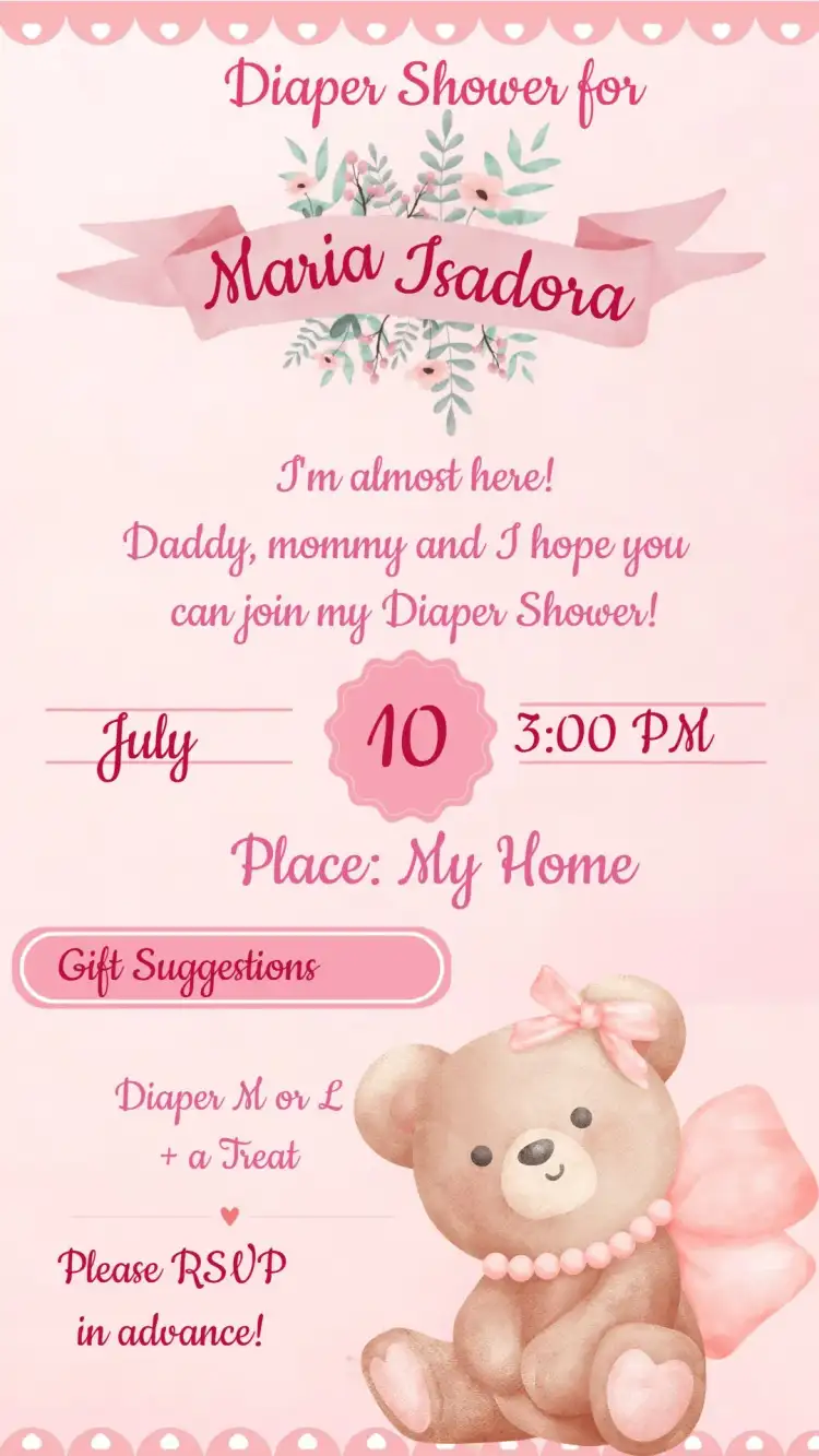 Princess Teddy Bear Baby Shower Invitation