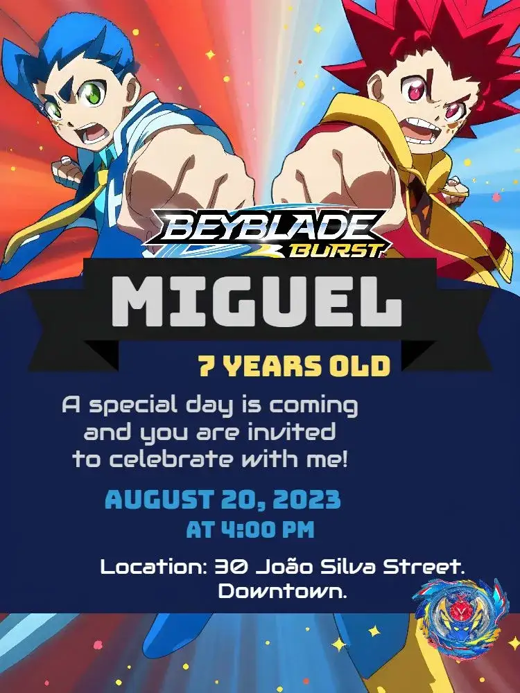 Invitation Blue Beyblade – Kids' Birthday Party theme blue, black, Beyblade-themed, modern, fun, youthful