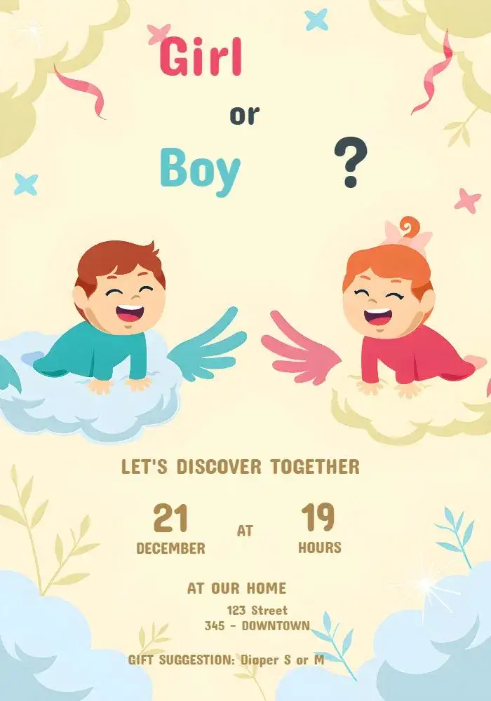 Invitation Blue Gender Reveal Tea – Gender Reveal theme blue, white, lilac, teddy bears, fun