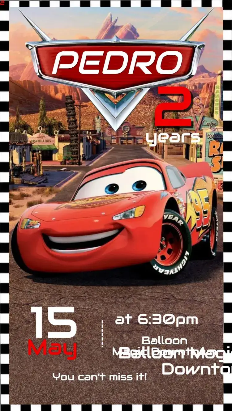 Invitation Lightning McQueen Cars – Card theme colorful, fun-filled, vibrant, themed, audiovisual