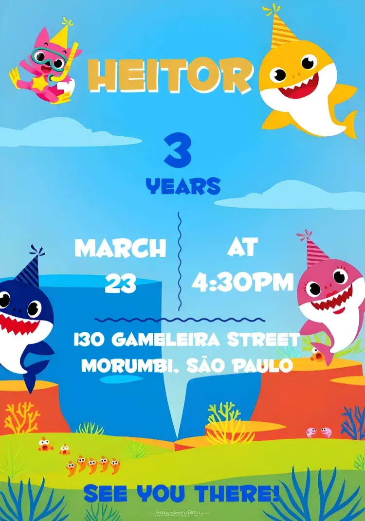Baby Shark Characters invitation