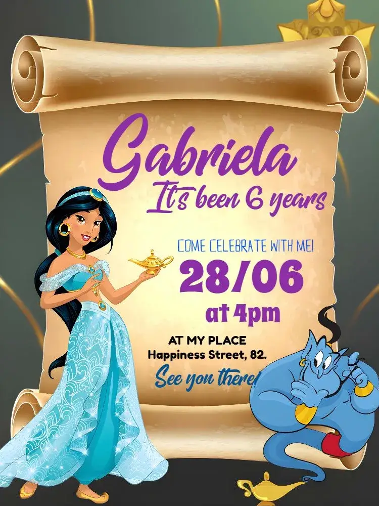 Princess Jasmine Girl invitation