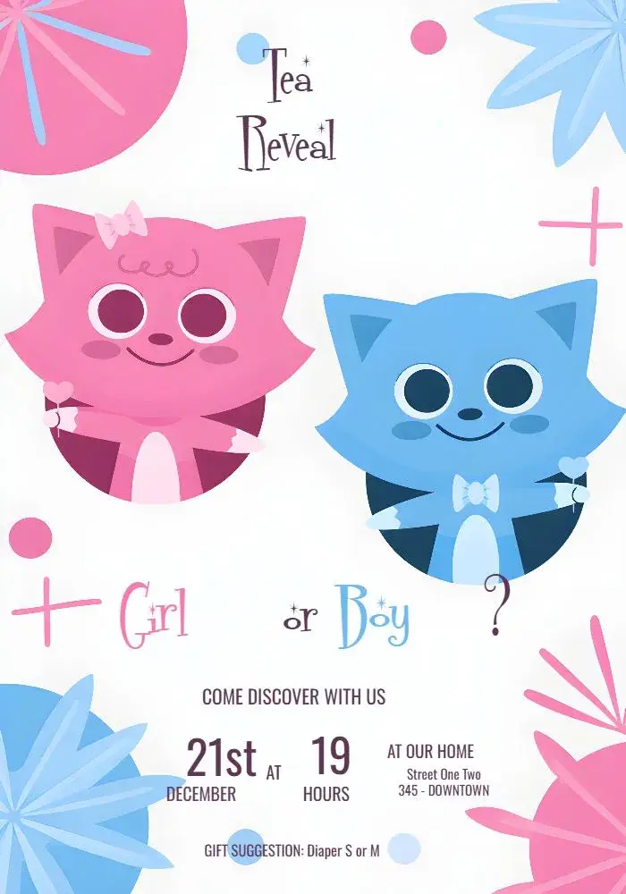 Kittens Princess Gender Reveal Tea Party invitation