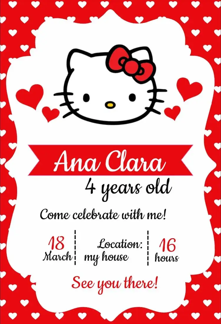 Invite Red Hello Kitty editable and customizable