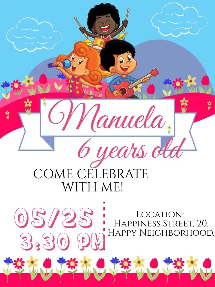 Invitation 3 Little Words Pink Birthday – Kids' Birthday Party theme pink, gospel, children's, delicate, colorful, fun