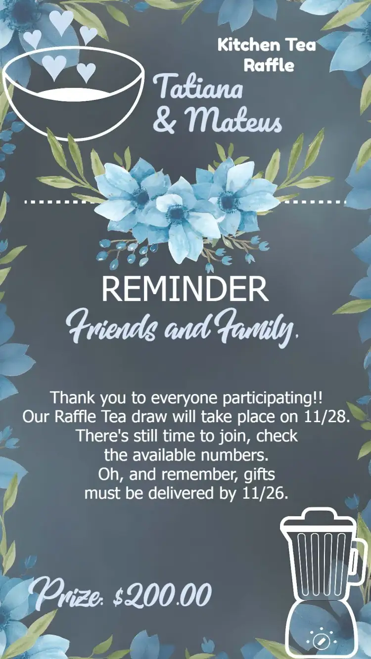 Invitation Reminder Kitchen Raffle Tea Floral Chalkboard Gift – Bridal Shower theme floral, chalkboard, modern, rustic, elegant