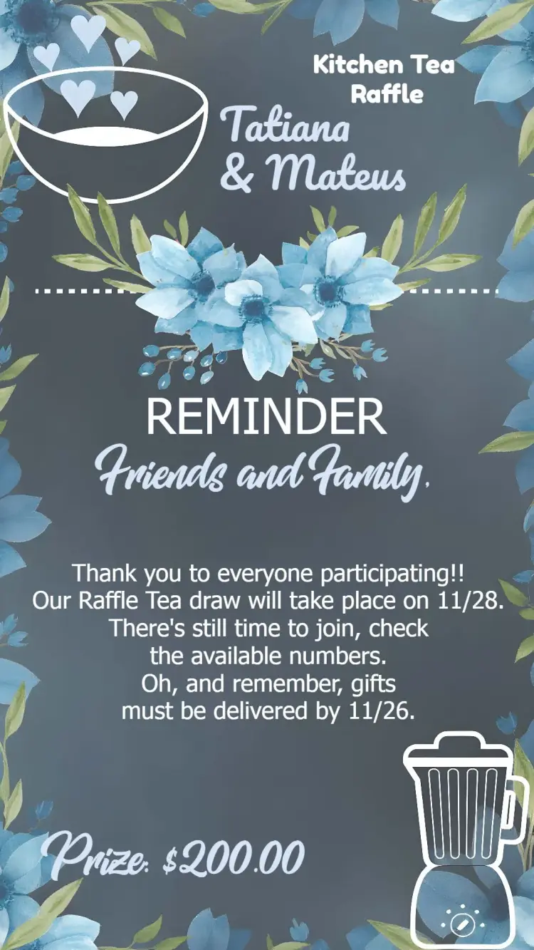 Reminder Kitchen Raffle Tea Floral Chalkboard Gift invitation