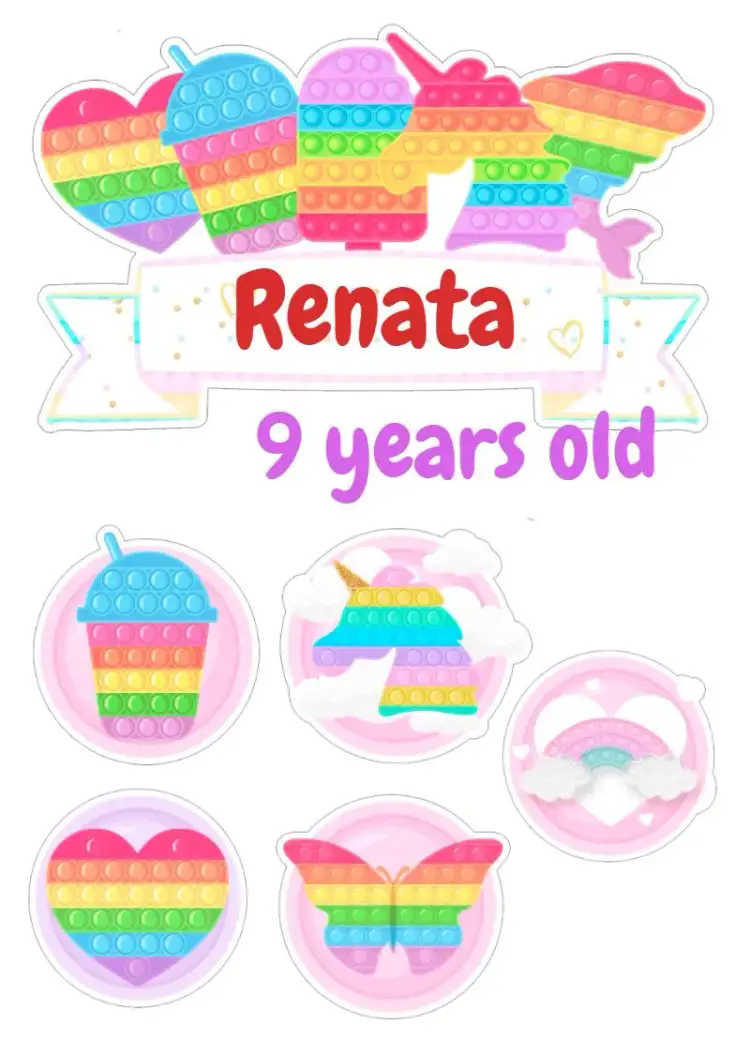 Invitation Topo De Bolo Pop It Print – Cake topper theme colorful, fun, toys, candies, modern, themed