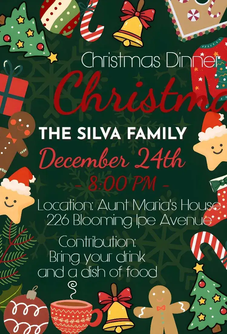 Invitation Christmas Eve Dinner – Most searched for theme festive, Christmas-themed, red and green, golden, vintage, cozy