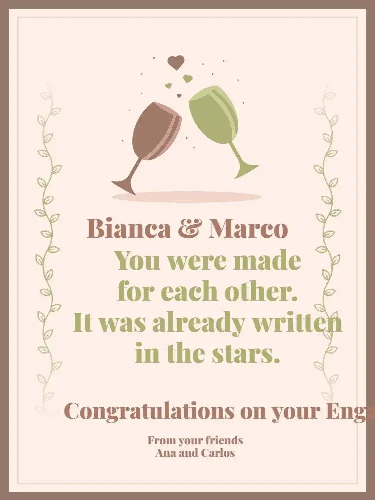 Invitation Delicate Engagement Congratulations Card Gift – Card theme delicate, romantic, elegant, minimalist, modern, green and brown