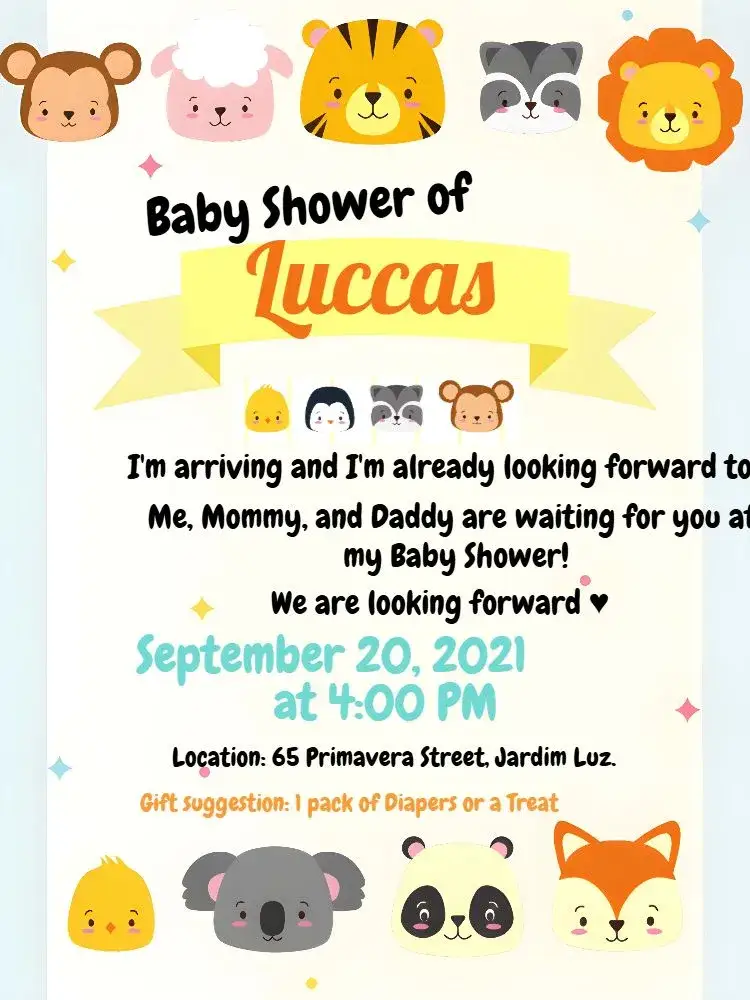 Invitation Colorful Safari Baby Shower – Diaper Shower theme colorful, safari-themed, animals, fun-filled, tropical, child-friendly