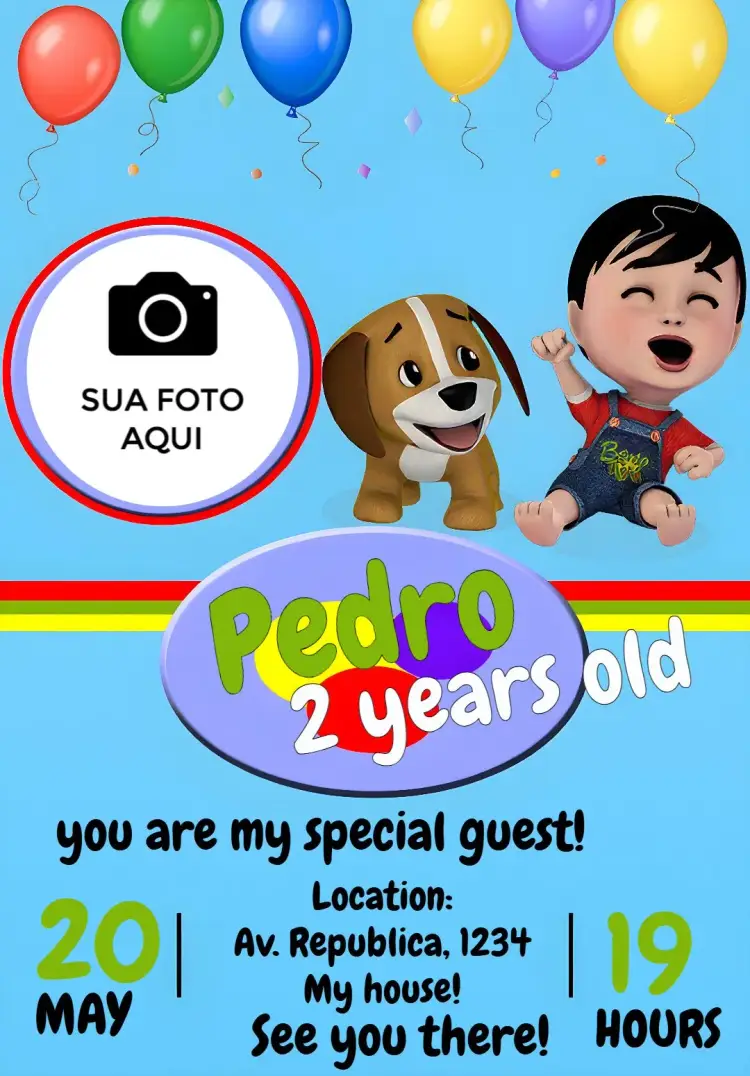 Bento And Totó With Photo Balloons invitation