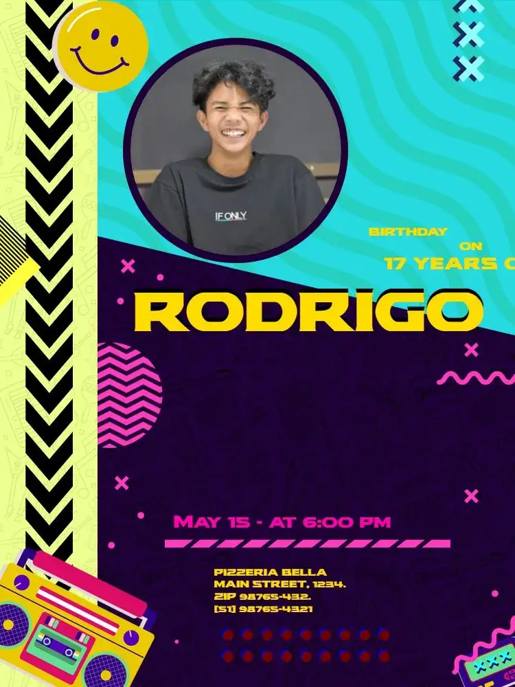 Invitation Colorful Fun Musical – Kids' Birthday Party theme colorful, modern, geometric, fun, 80s-themed