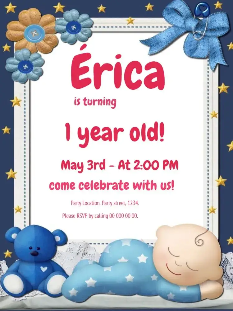 Invitation Baby And Teddy Bear To Edit Celebration ā Diaper Shower theme colorful, childlike, playful, cute, fun