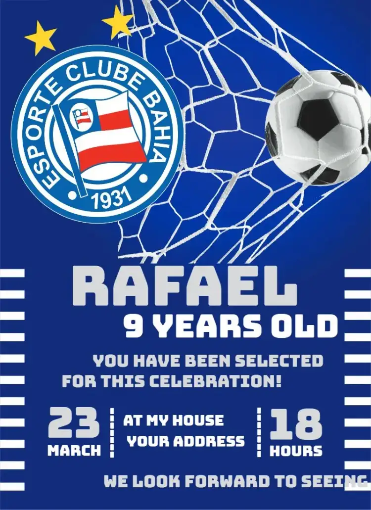 Invitation Esporte Clube Bahia 2 – Birthday theme football, vibrant, modern, themed, colorful