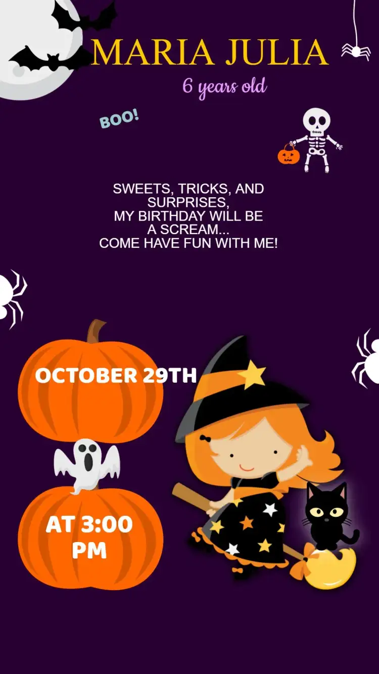 Invitation Birthday Invitation Halloween Party – Commemorative Dates theme dark colors, monster illustrations, terror elements, fun design, gothic style