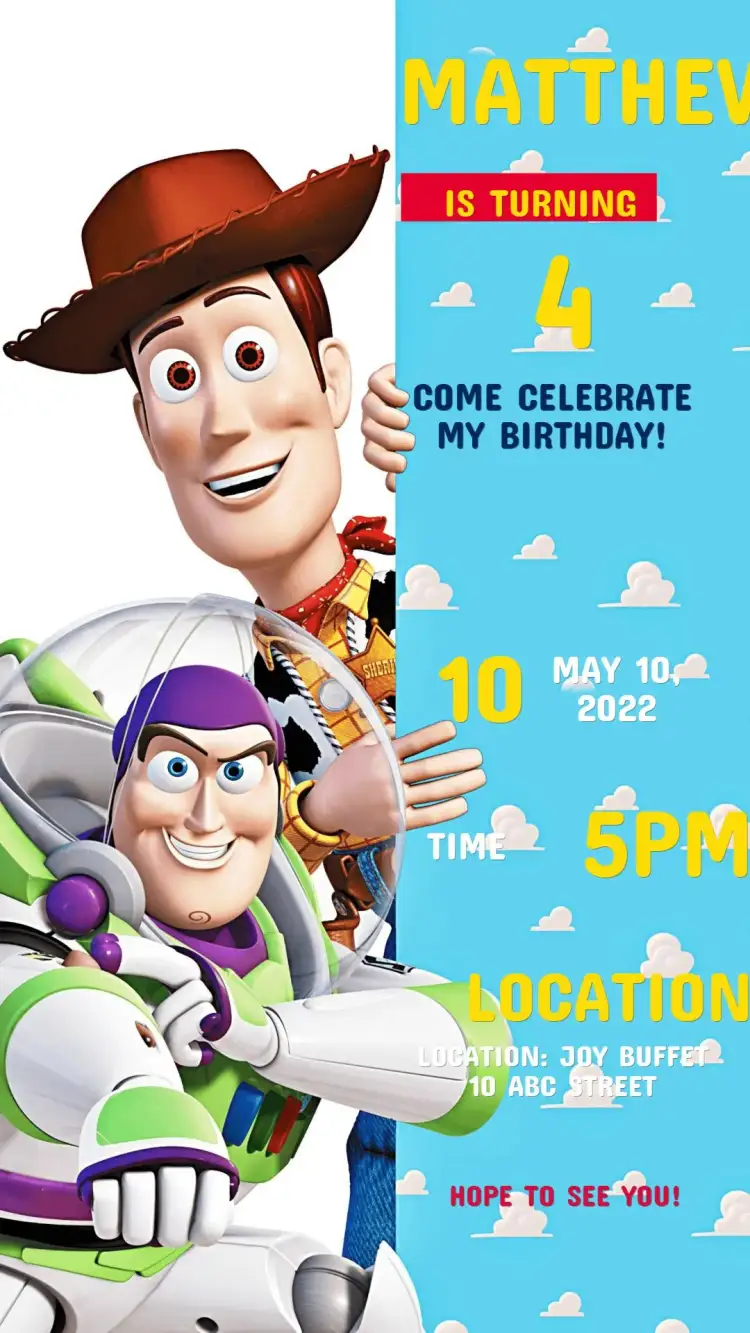 Invitation Toy Story Birthday Invitation – Kids' Birthday Party theme colorful, fun, themed, childlike, lively