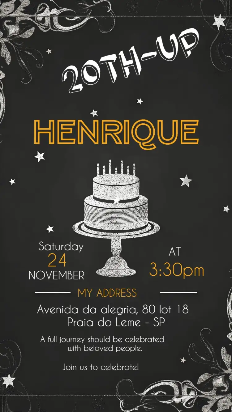 Invitation Chalkboard Adult – Birthday theme chalkboard, modern, black and white, elegant, relaxed