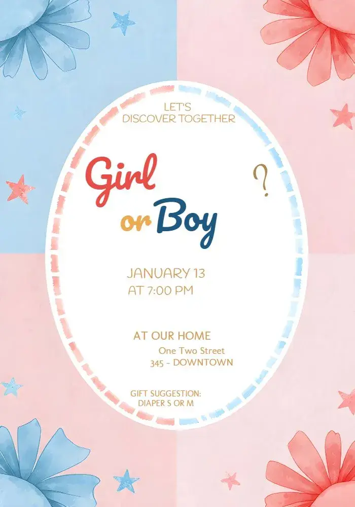 Invite Teddy Bears Gender Reveal editable and customizable